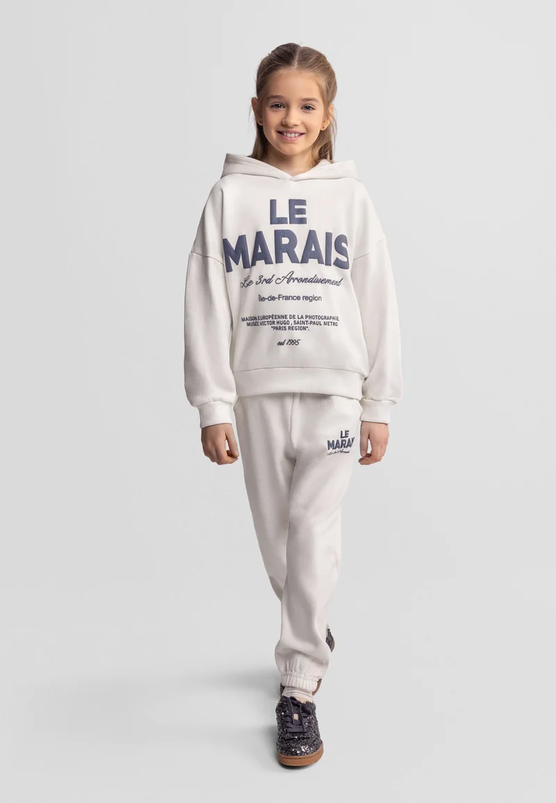 Girls' hoodie and joggers set in cream