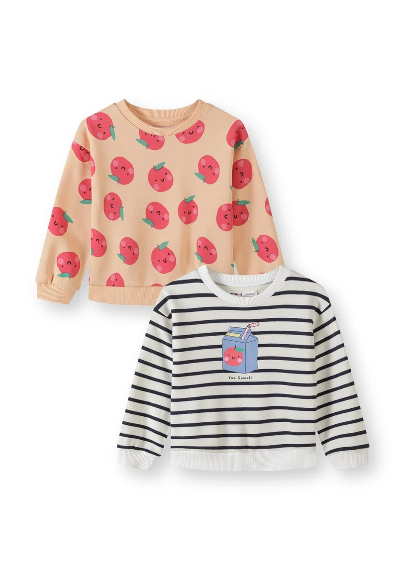 Girls' crew neck sweatshirts 2-pack in peach and white/navy