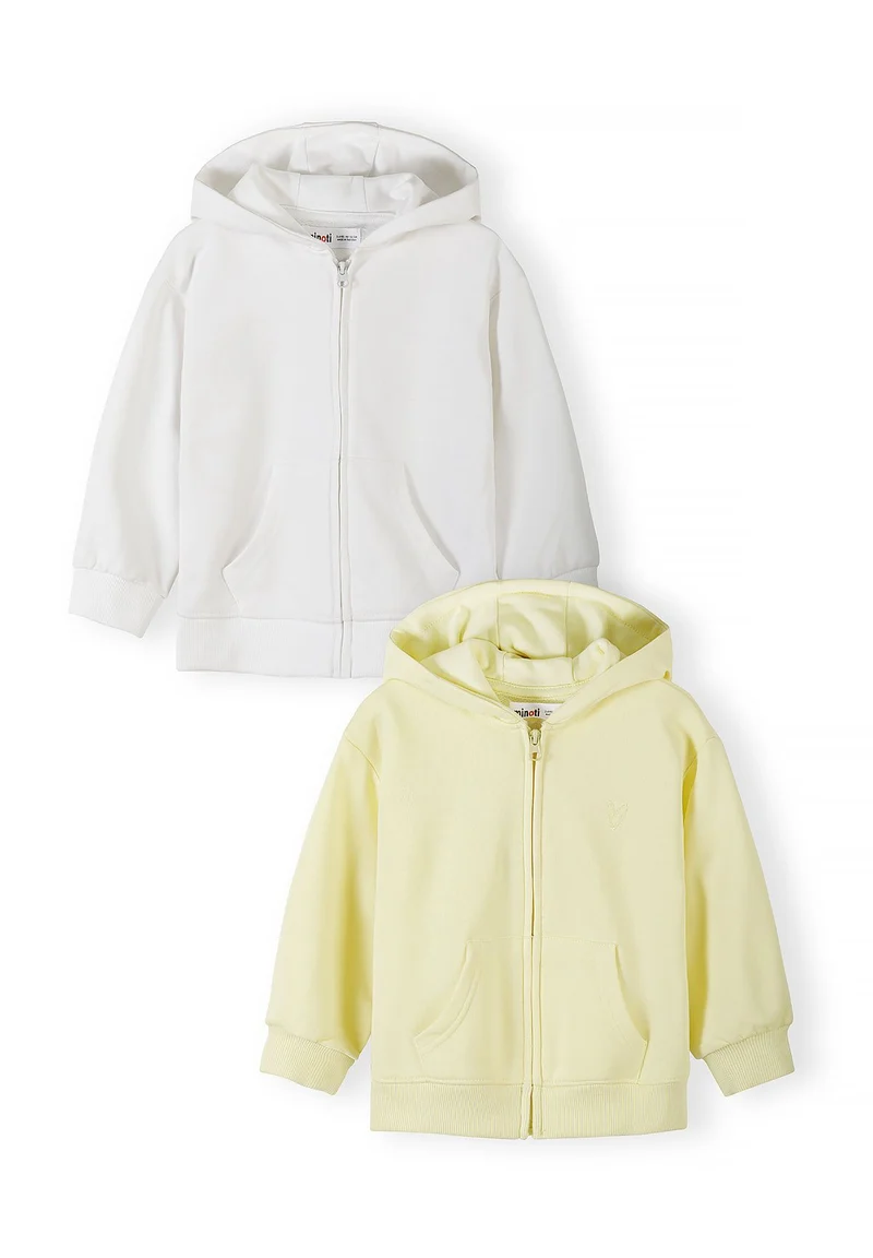 Girls' zip-up hoodies 2-pack in white and pale yellow