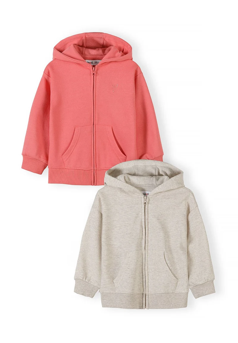 Girls' zip-up hoodies 2-pack in coral and beige marl