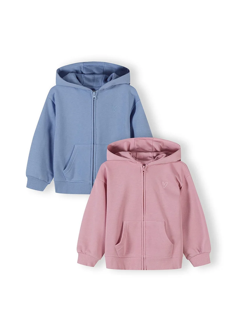 Girls' zip-up hoodies 2-pack in blue and dusty pink