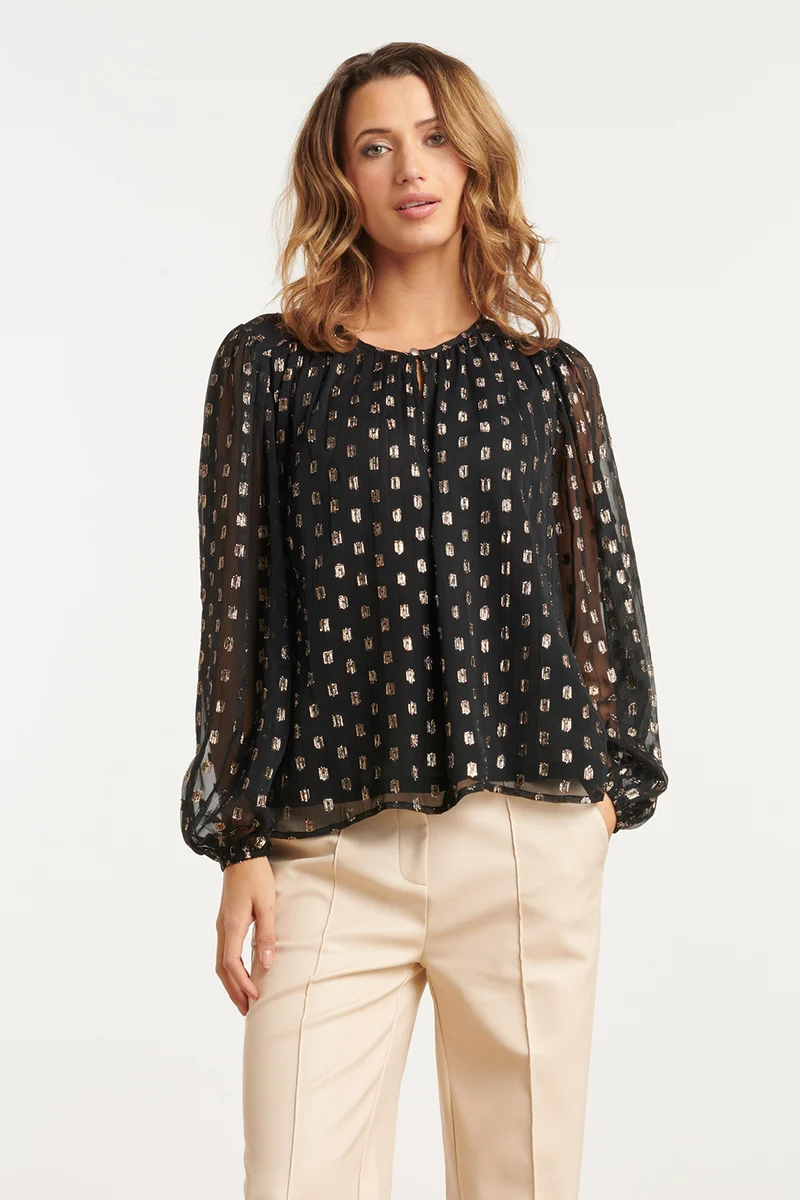 25791 – Top Met Lurex Stippen In Black-Gold | Black - Gold