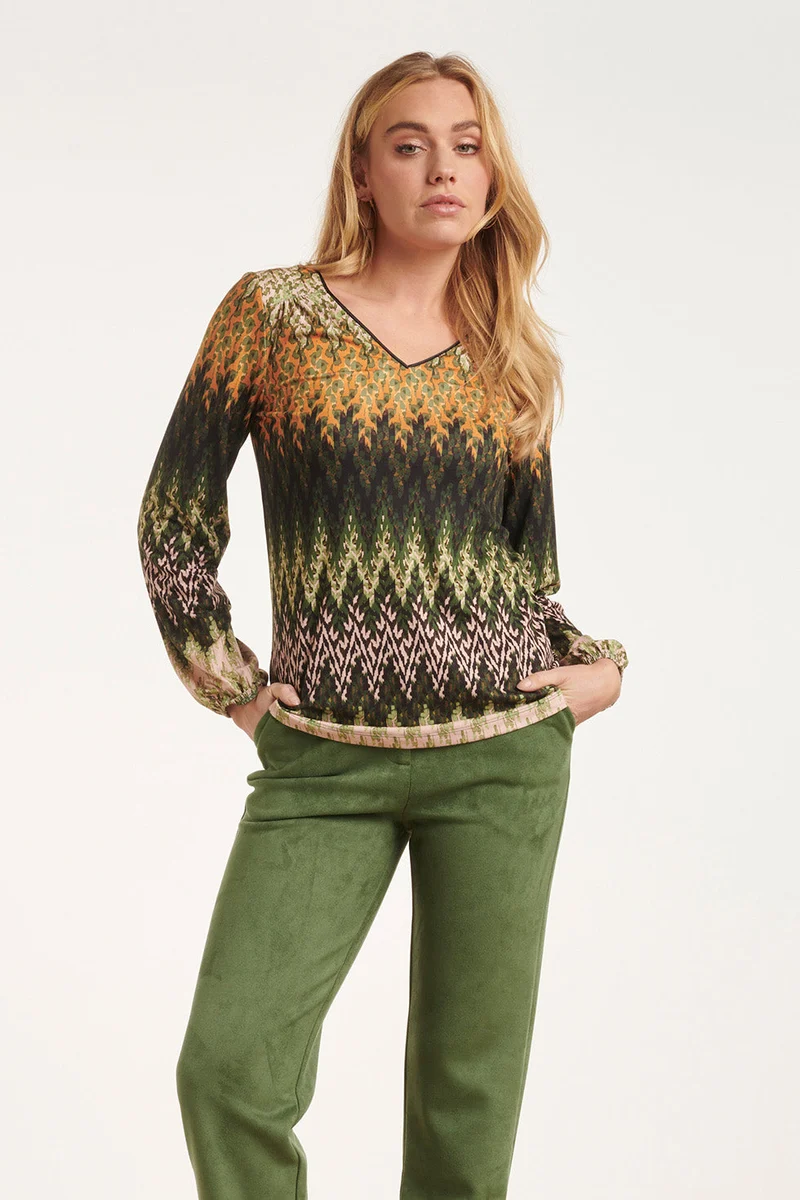 24645 Multicolour Tint Zigzag Top | Green - Muticolour