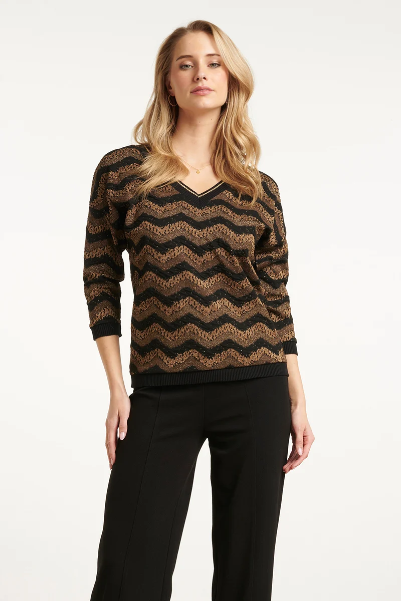 25674 Zig-Zag Top Met Zwart En Goud Lurex | Black - Gold
