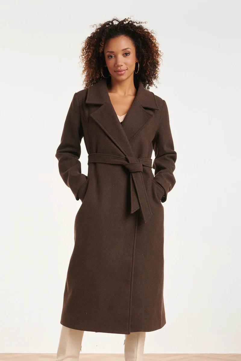 24552 Lange E Jas Met Grote Revers | Brown