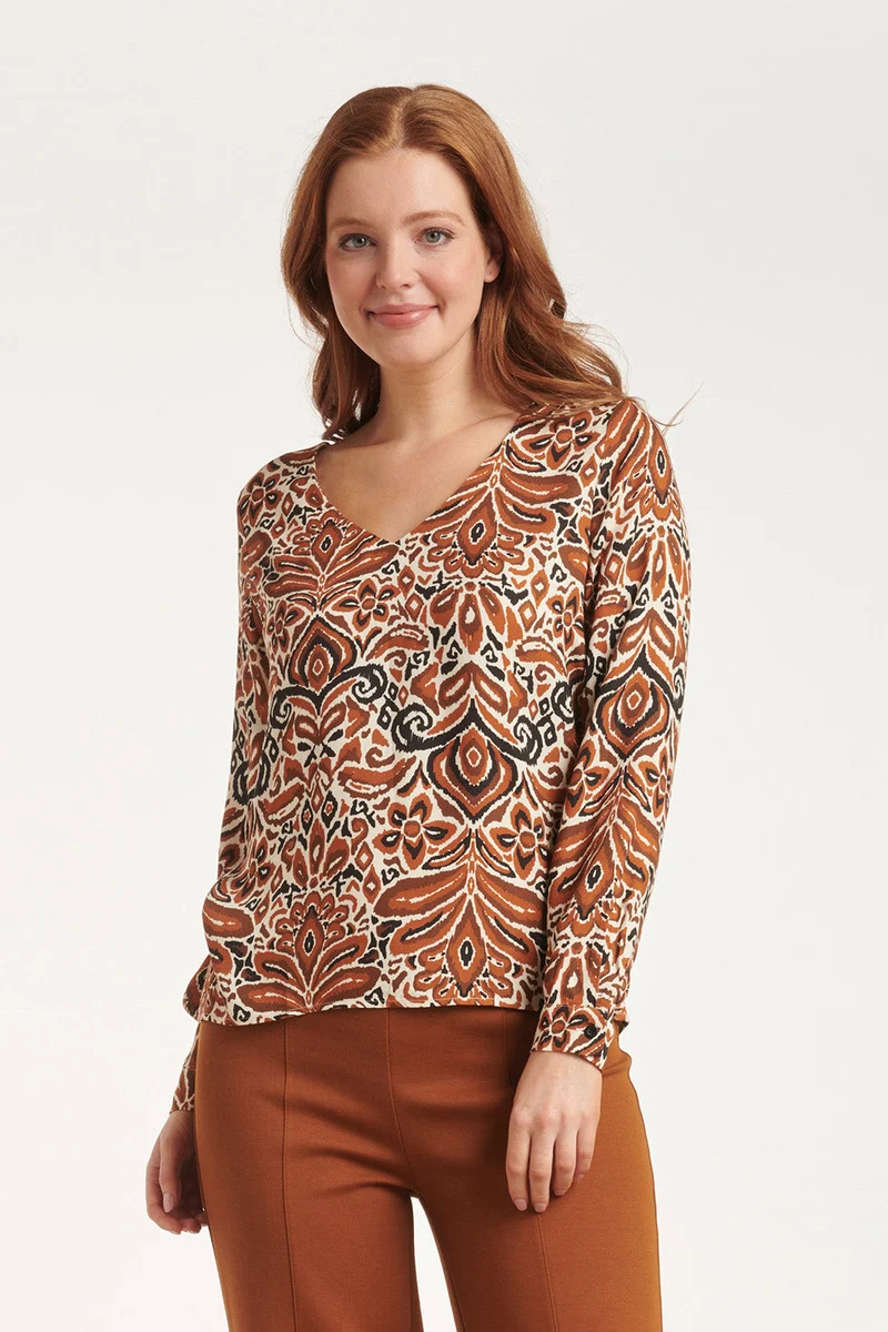 24508 E Paisley Bedrukte Top | Sand - Brown