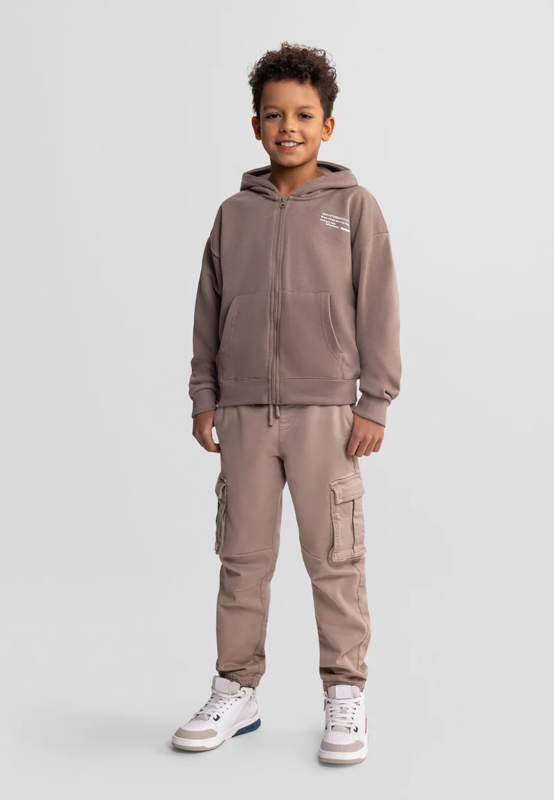 Kids' zip-up hoodies 2-pack in cream and brown