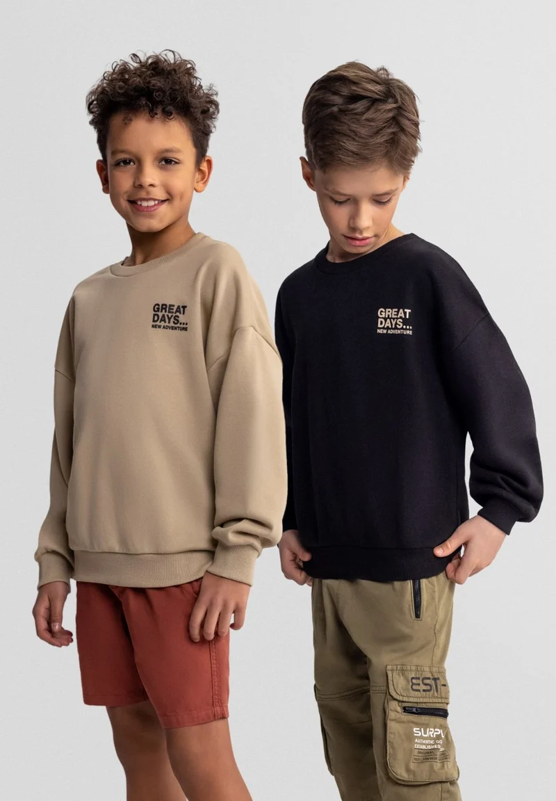 Kids' crew neck sweatshirts 2-pack in black and beige