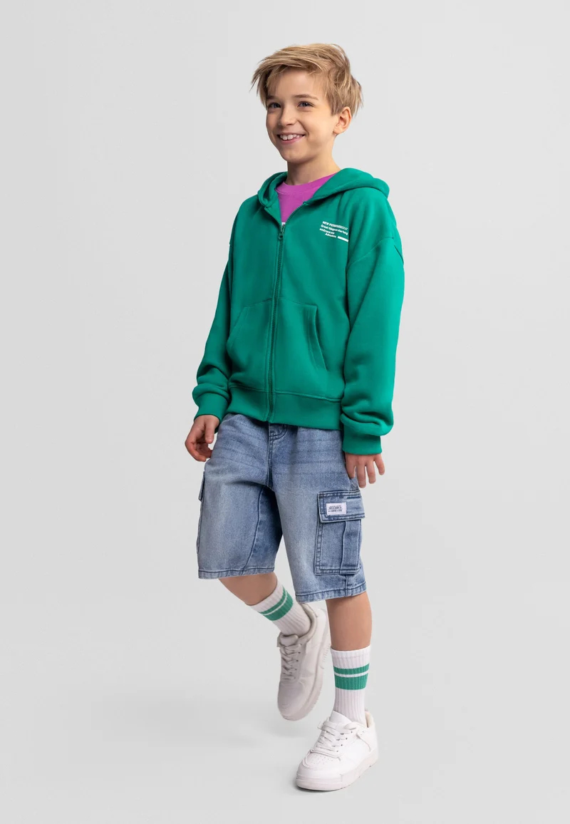 Kids' zip-up hoodies 2-pack in green and grey marl