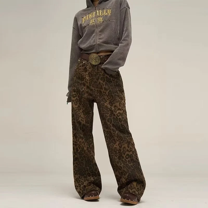 Nikita | Luipaard Jeans met Wijde Pijpen & Hoge Taille