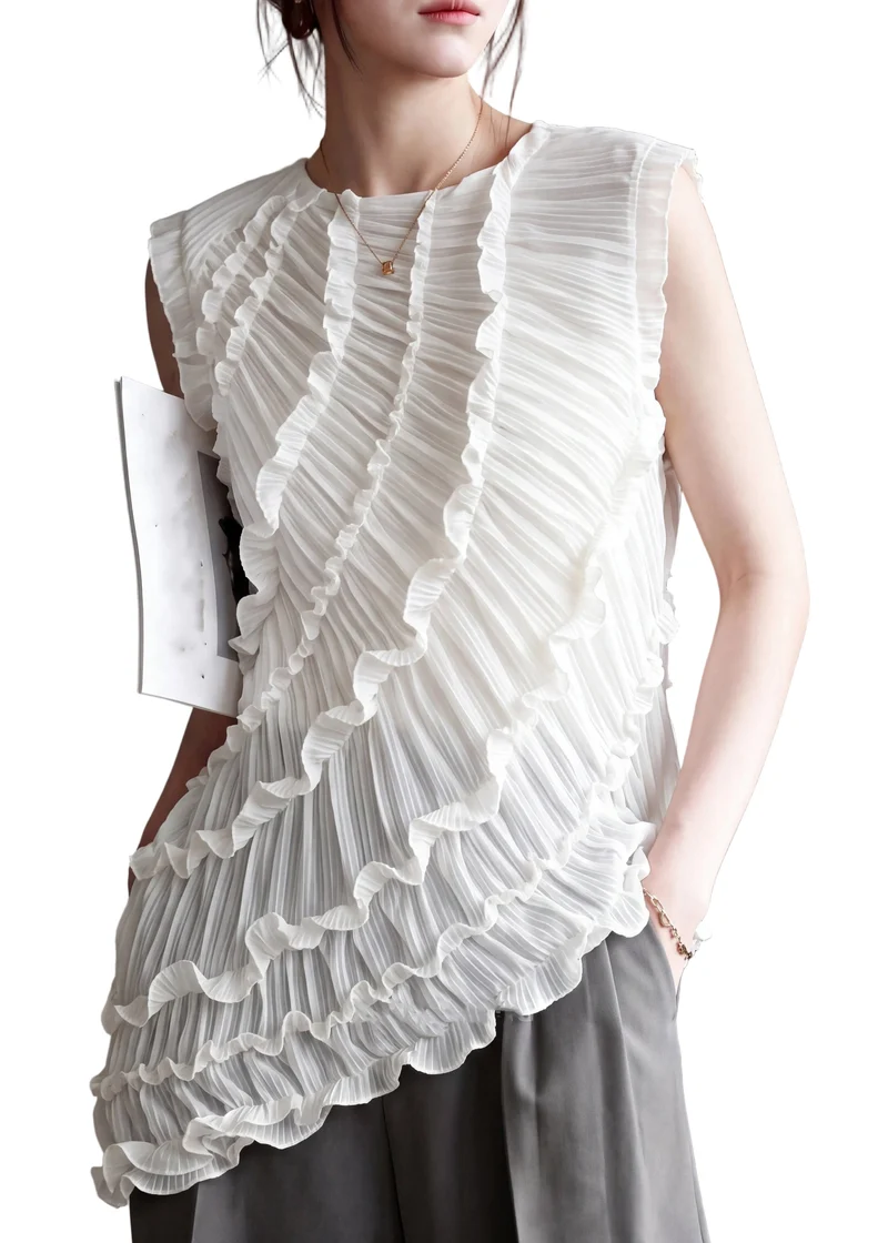 Dames Asymmetrisch Vest zonder Mouwen met Ruches