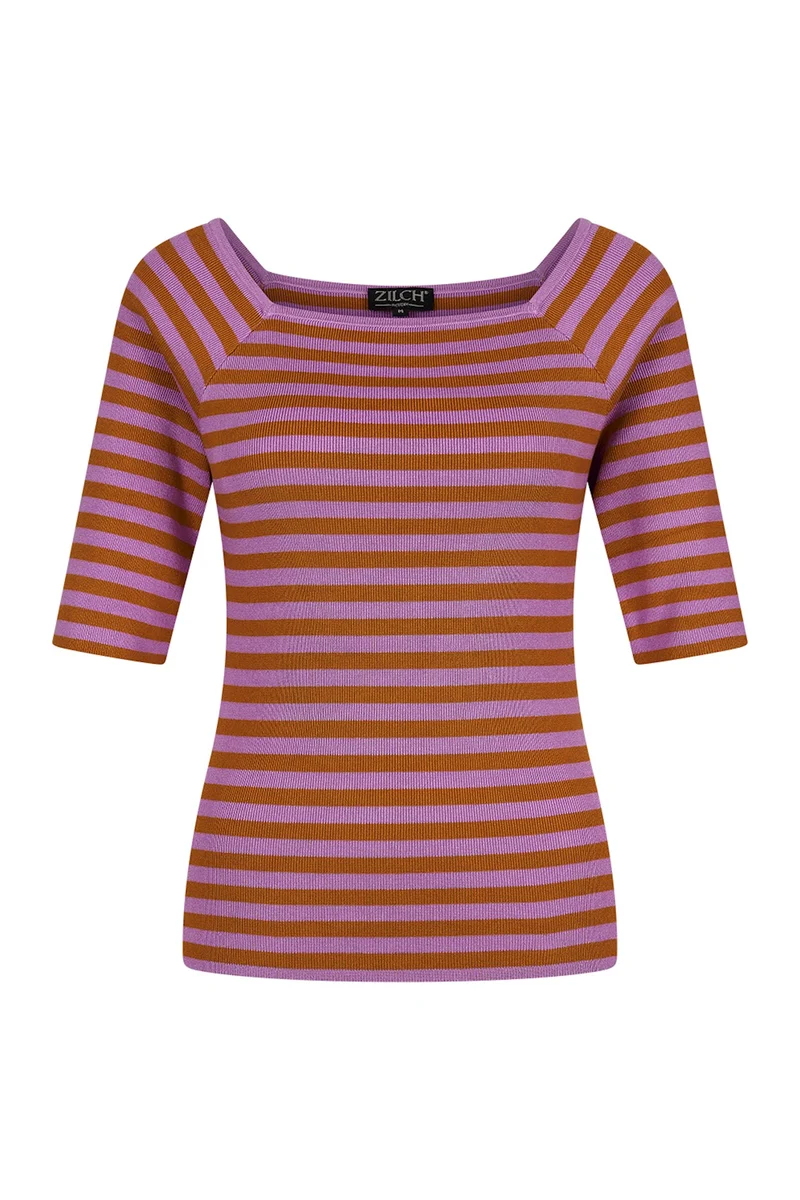 Zilch top square neck small stripe dewberry