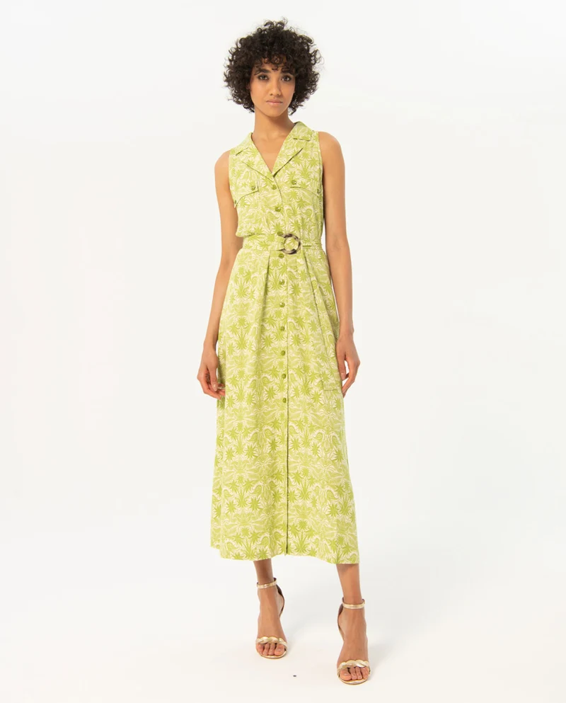 Surkana long sleeveless shirt dress green