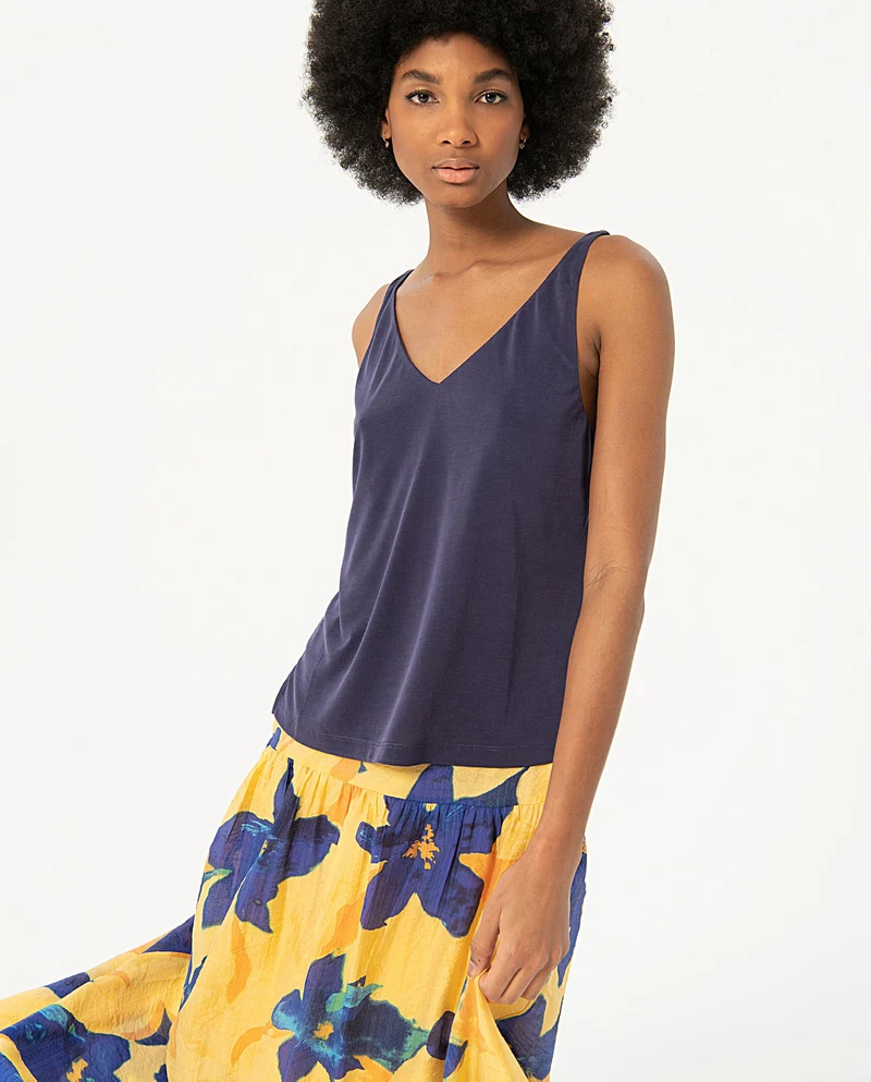 Surkana strappy V-neck top navy blue