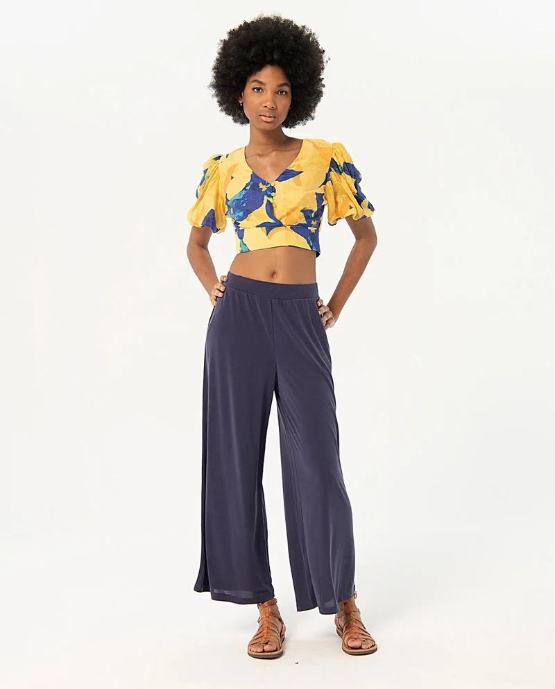Surkana quality wide trousers navy blue