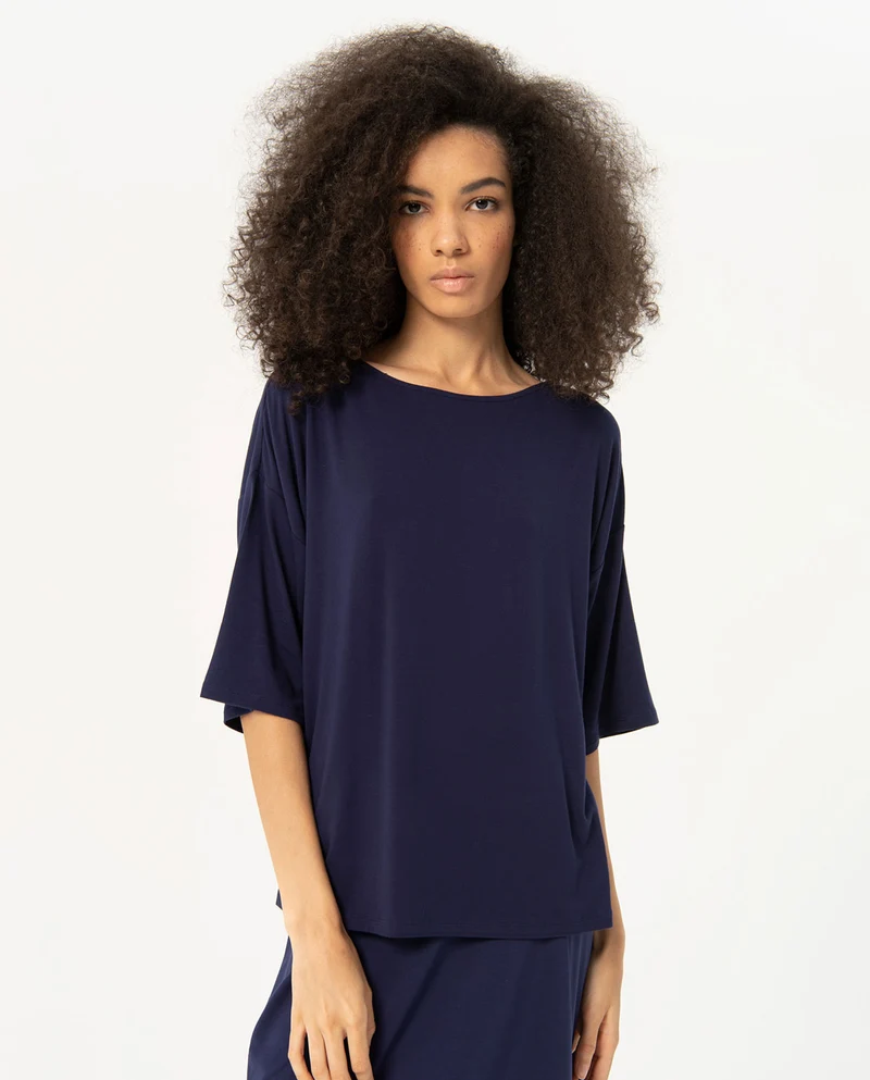 Surkana short sleeve t-shirt boat neckline navy blue