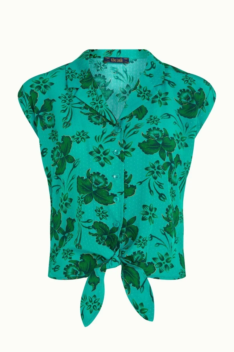 King Louie knot blouse coralie aqua green
