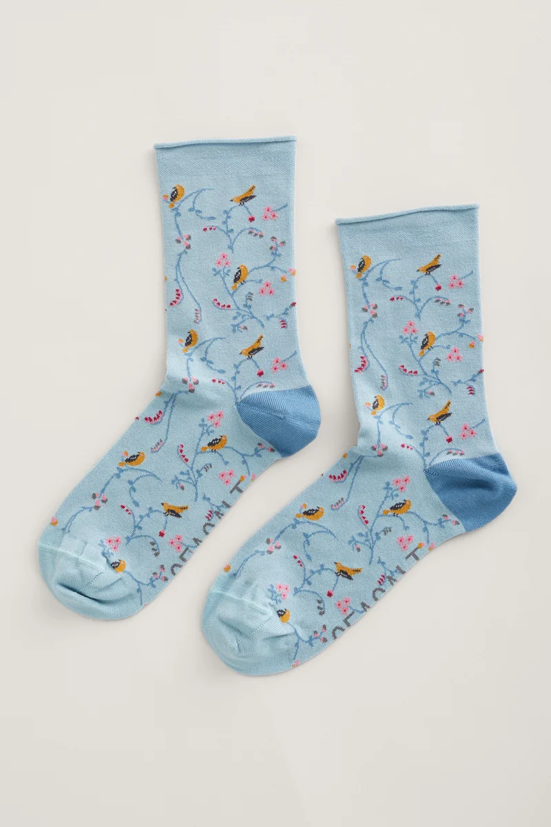 Seasalt Cornwall women's bamboo arty socks siskin song blue fog