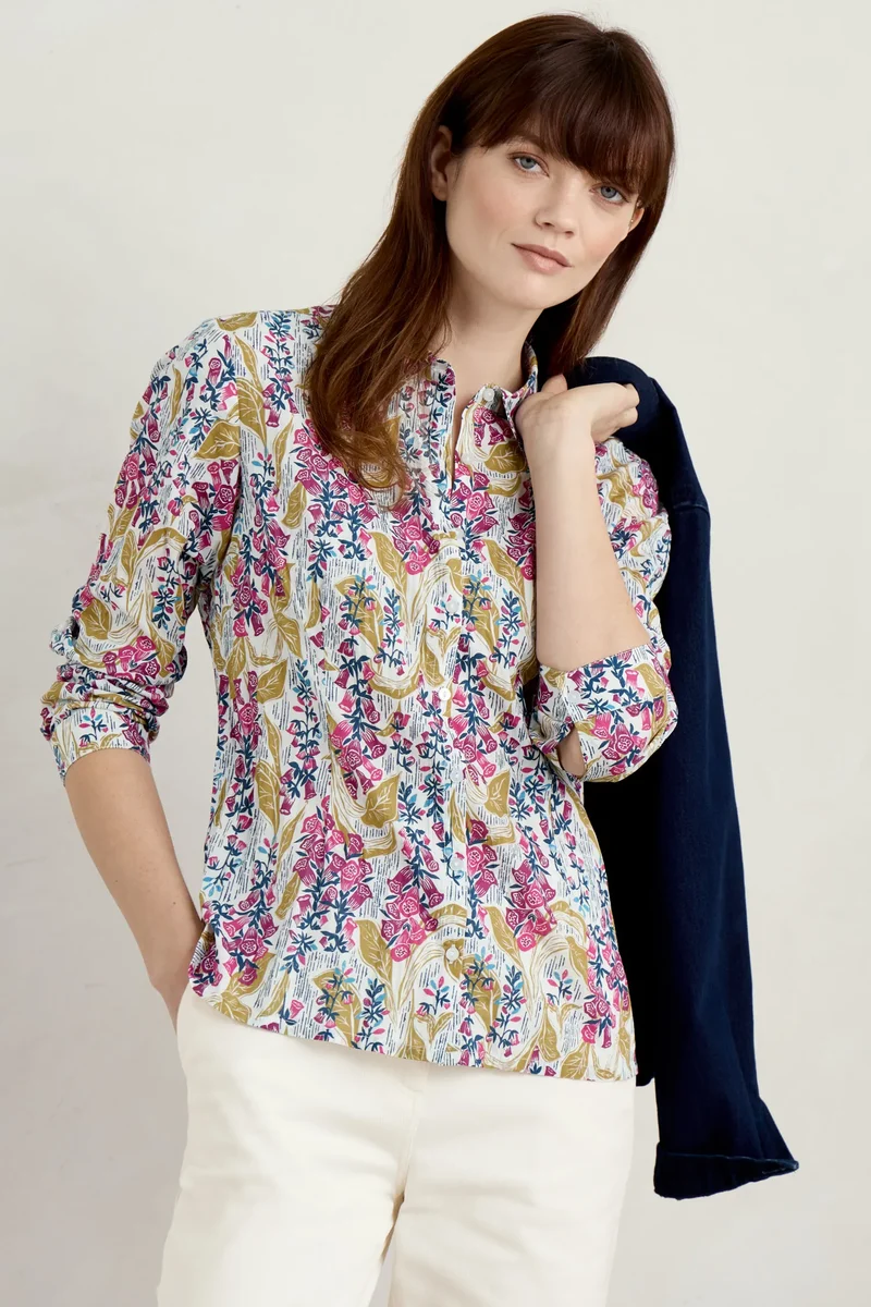 Seasalt Cornwall Larissa shirt lino foxglove chalk