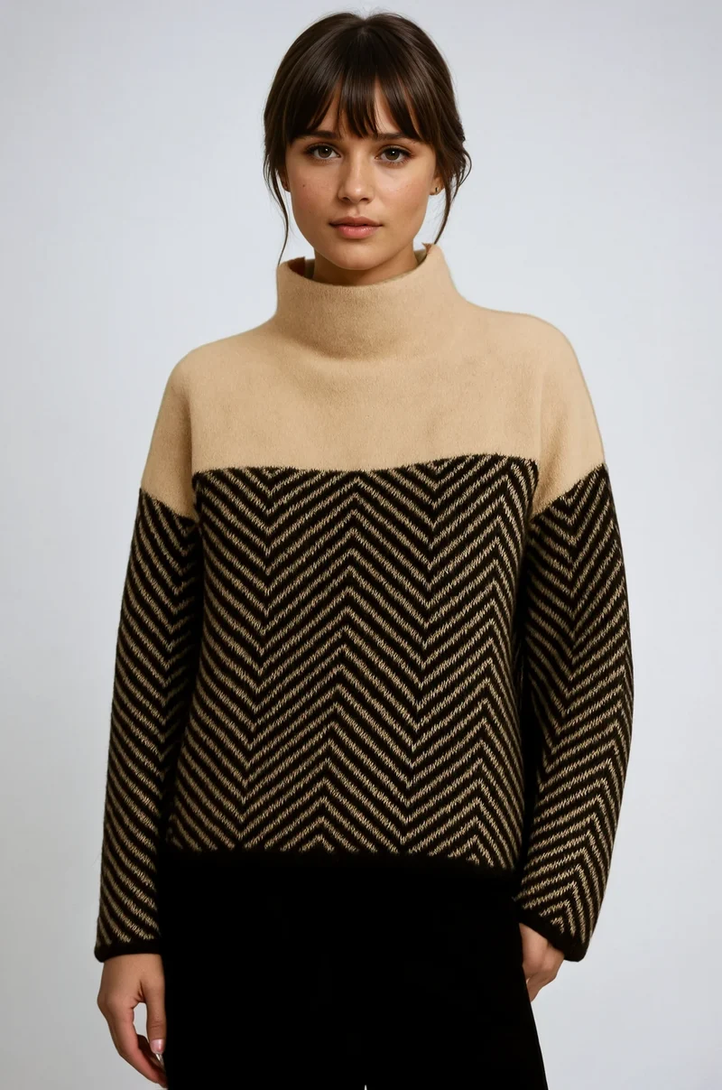 Eireann Luxe Trui | Gezellige Rollkragenpullover in Chevronpatroon voor stijlvolle warmte