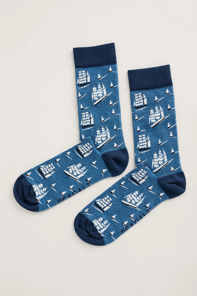 Seasalt Cornwall men's arty socks spirit sail raincloud