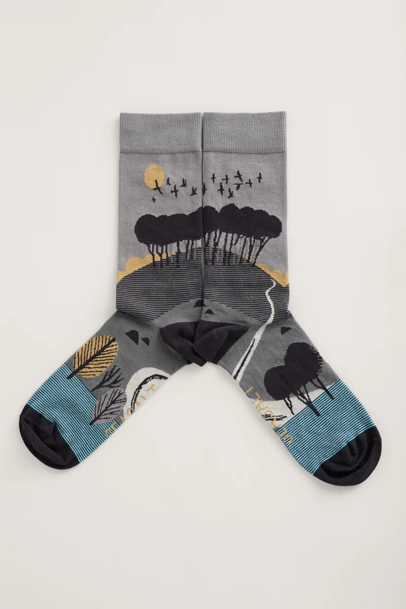 Seasalt Cornwall men's postcard socks hilltop coal hawk