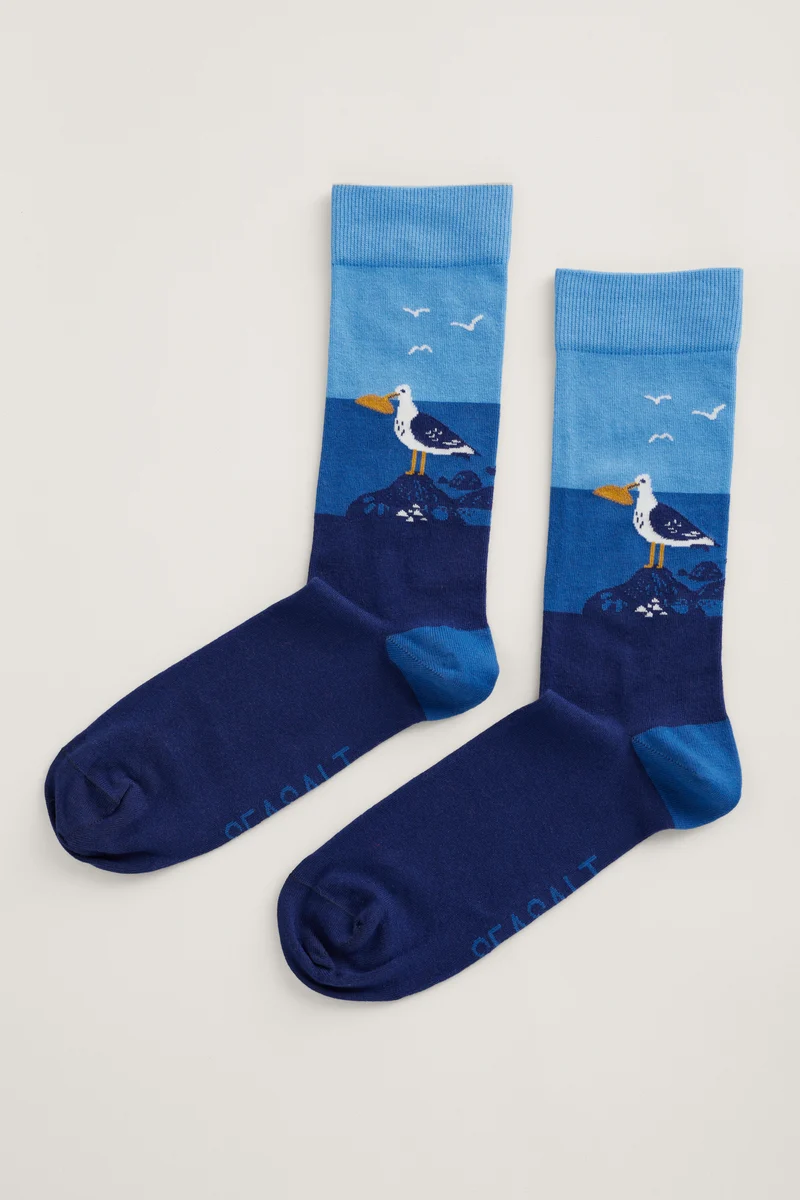 Seasalt Cornwall men's arty socks seagull rockpool maritime
