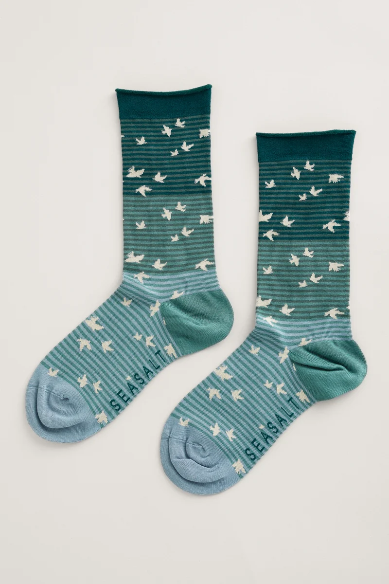 Seasalt Cornwall womens sailor socks starling scatter succulent