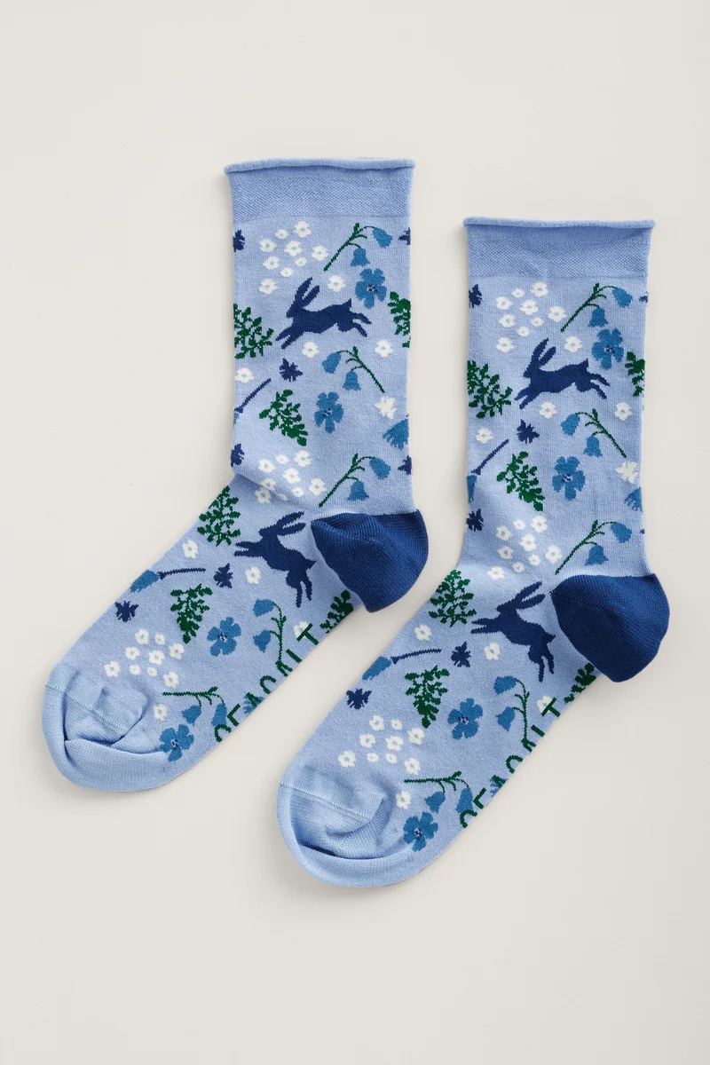 Seasalt Cornwall women's bamboo arty socks woodland valley dusty blue
