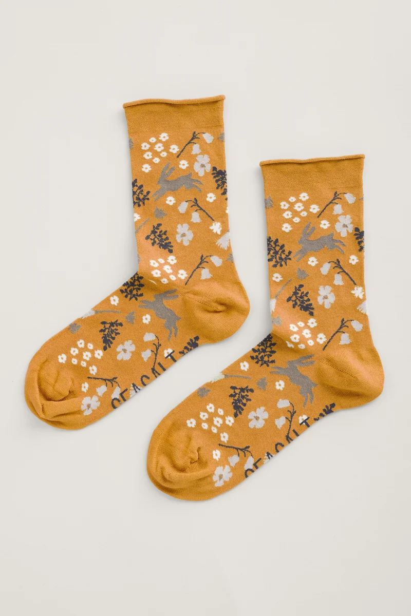 Seasalt Cornwall women's bamboo arty socks woodland valley sandstone