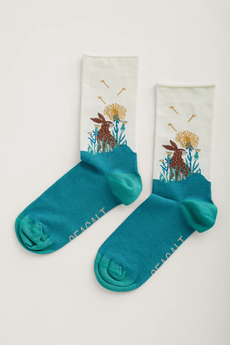 Seasalt Cornwall women's bamboo arty socks privet chalk anchorage