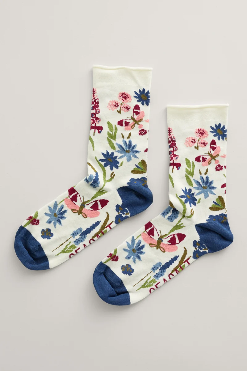 Seasalt Cornwall women's bamboo arty socks garden bloom chalk