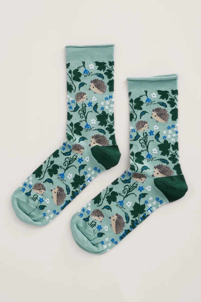 Seasalt Cornwall women's bamboo arty socks apple bee lichen