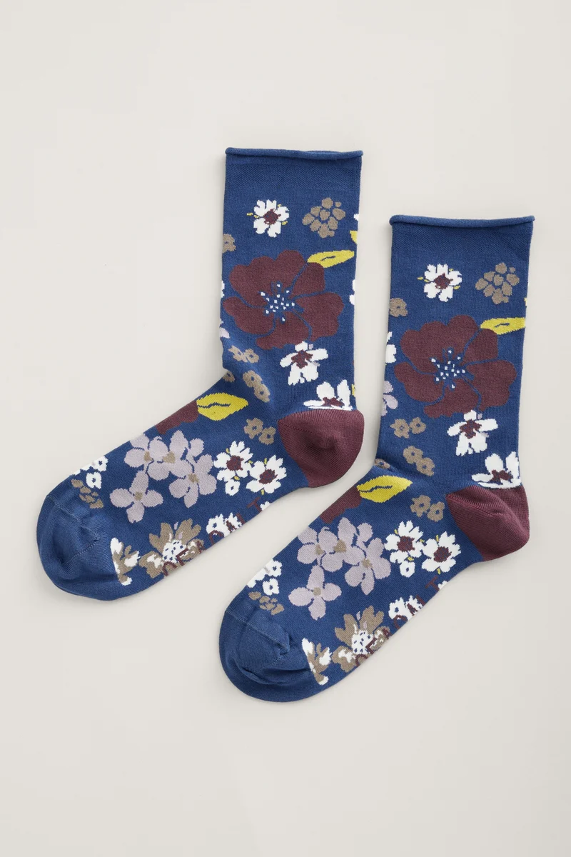 Seasalt Cornwall women's bamboo arty socks dense floral squall