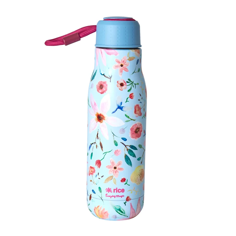 stainless steel thermo bottle blue Selma flower print