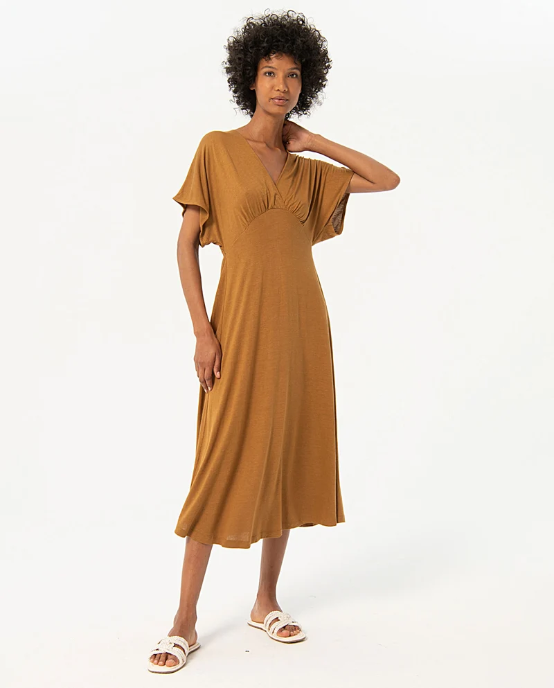 Surkana long dress bat sleeve camel