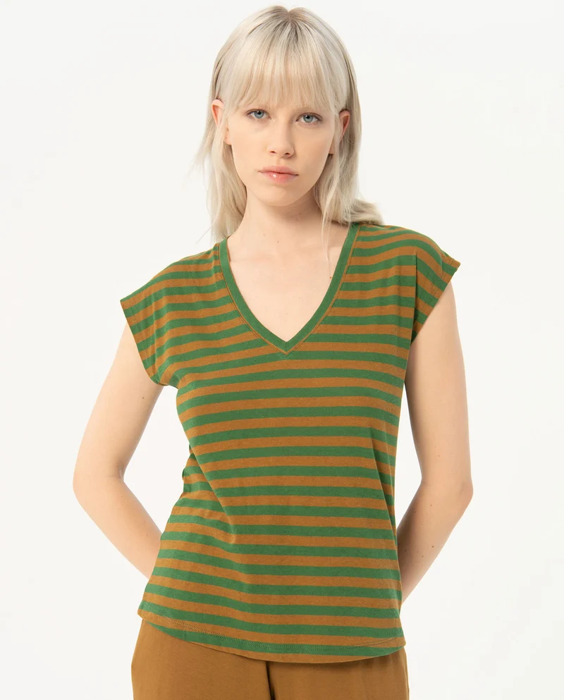 Surkana wide striped t-shirt khaki