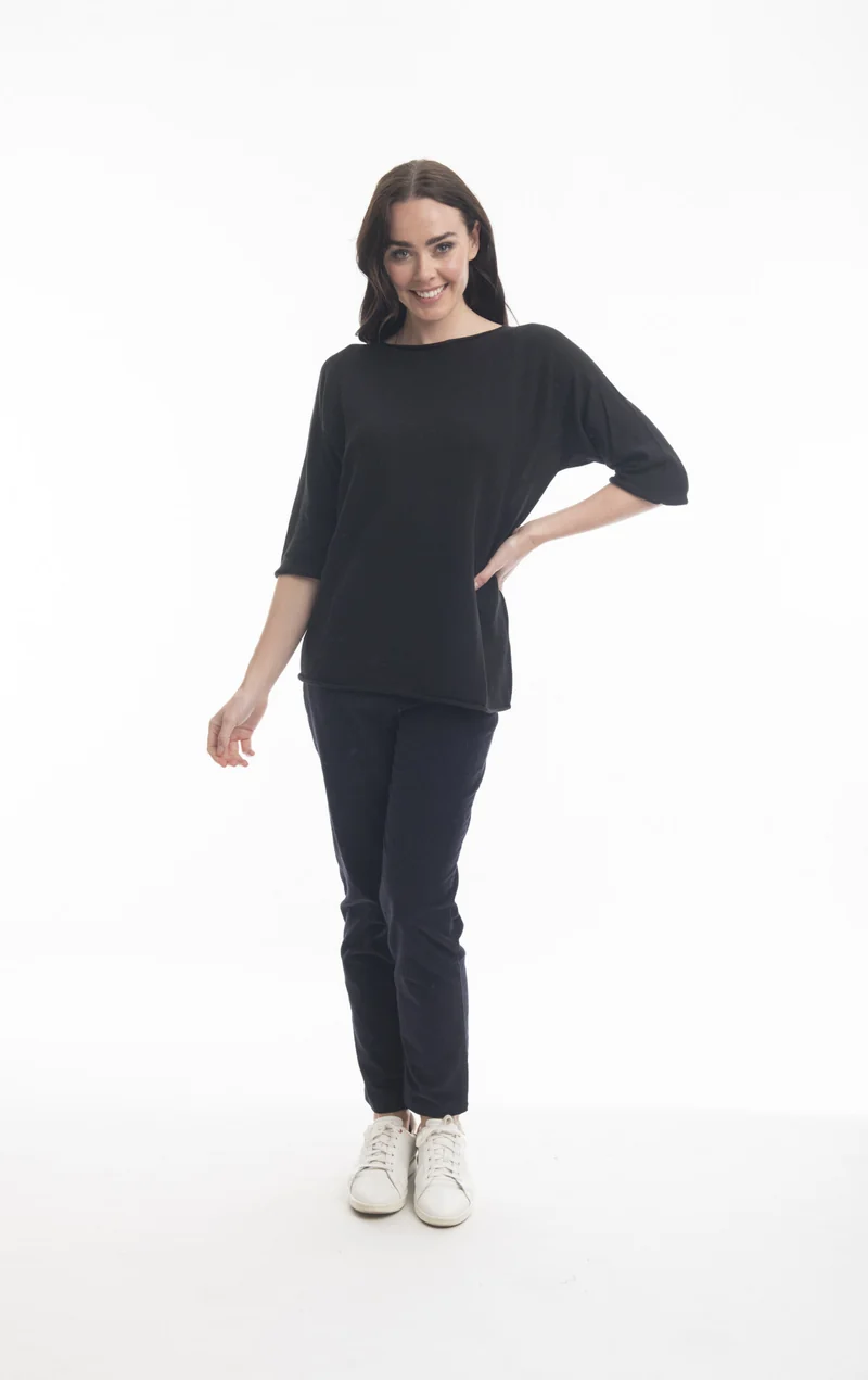 ORIENTIQUE - Trui katoen boothals 3/4 mouw - Navy*