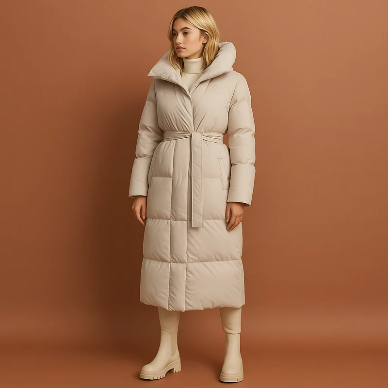 Dames Lange Winterjas met Elegante Pasvorm en Warm Comfort