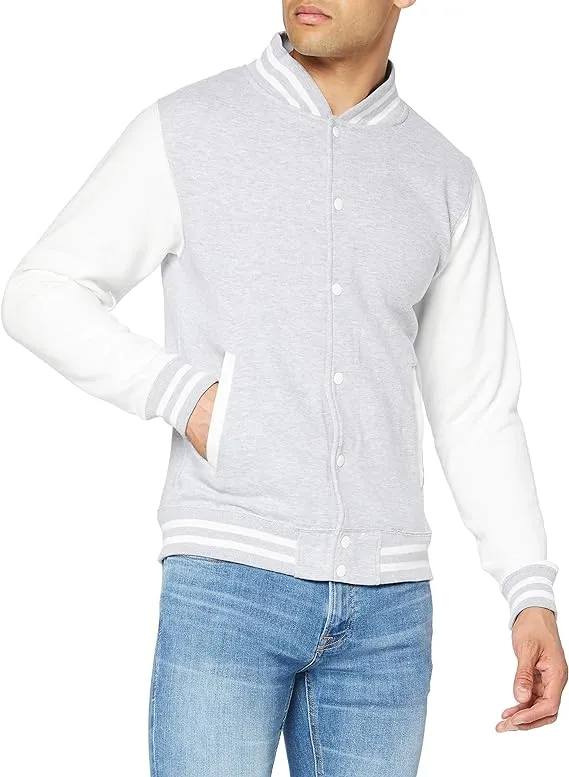 Just Hoods - Varsity Jacket - Heather Grey / White