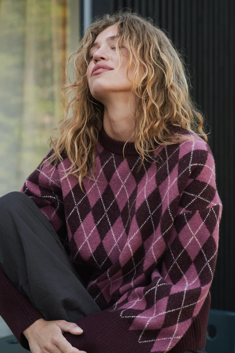 Neo Noir - Kick Check Knit Blouse 165204 - 682 - Wine