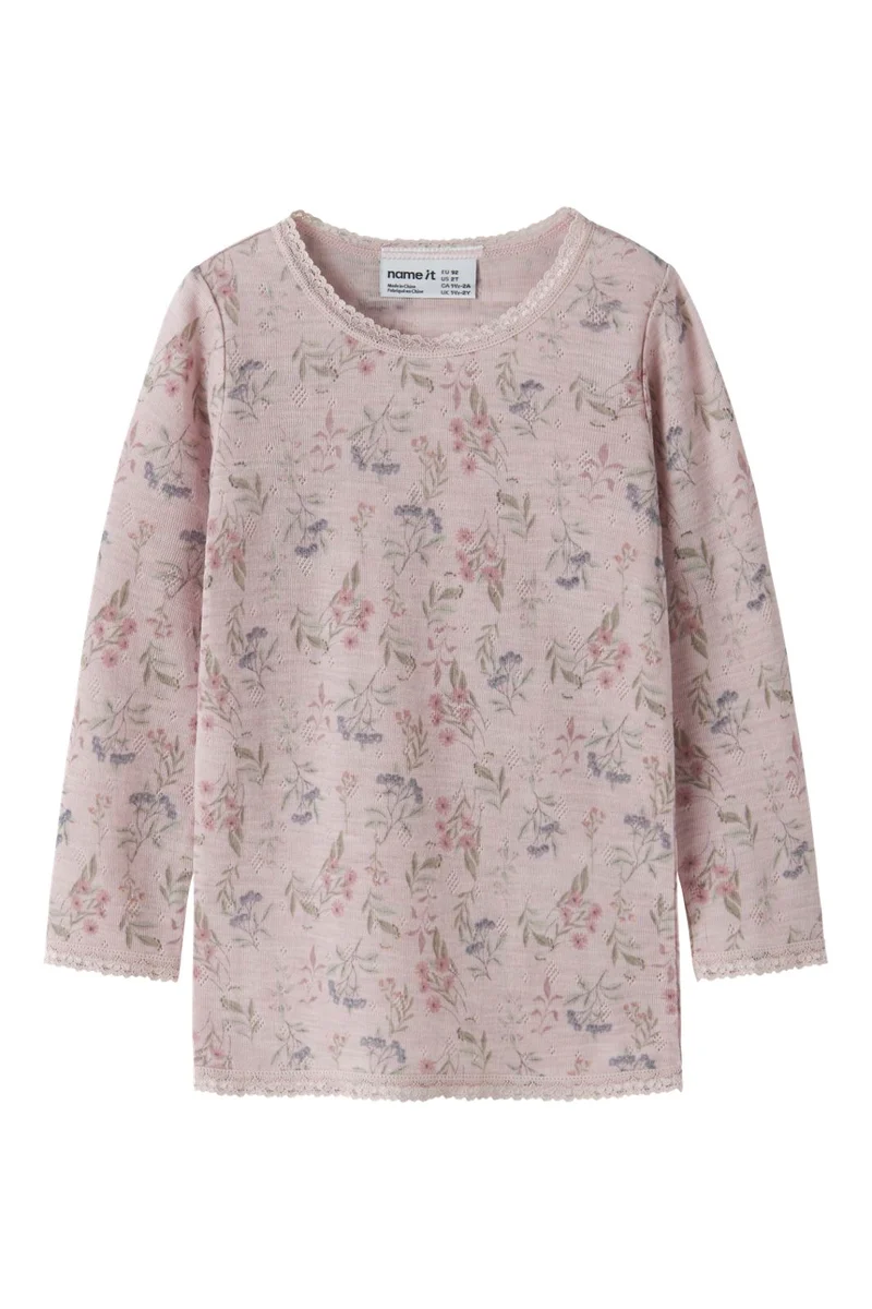 Name It - Nmfwang Wool Needle Ls Top - 4968470 Violet Ice Flowers + Leafs