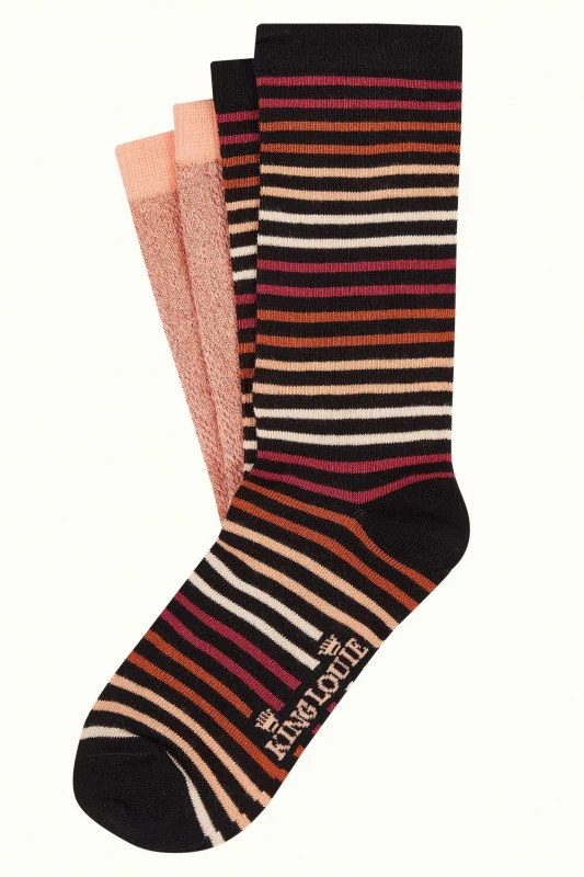 King Louie socks 2-pack mariani stripe Coral orange