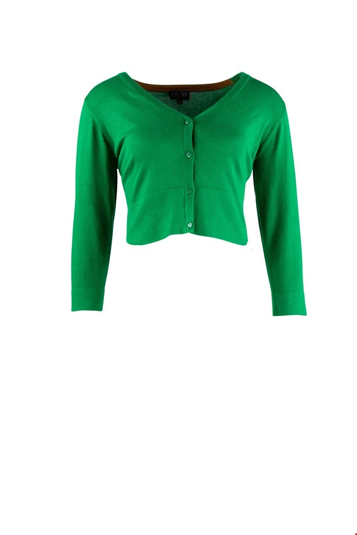 Groen Kort Vestje Met Knoopsluiting | Zilch Cardigan Short Apple