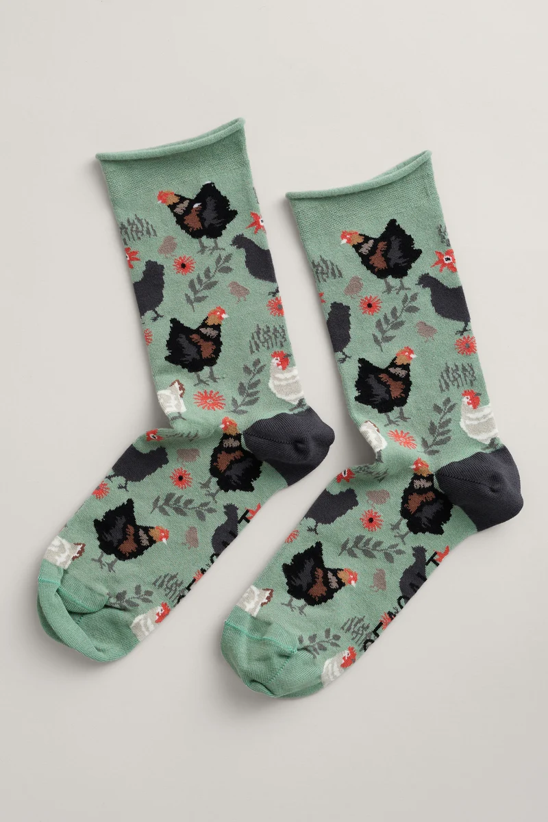 Seasalt Cornwall Bamboo Arty Socks Floral Roost Sage