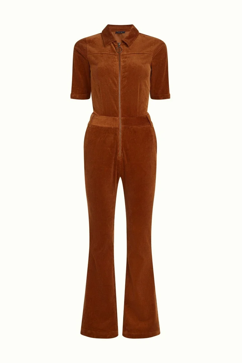 King Louie Garbo Flare Jumpsuit Corduroy Bombay Brown