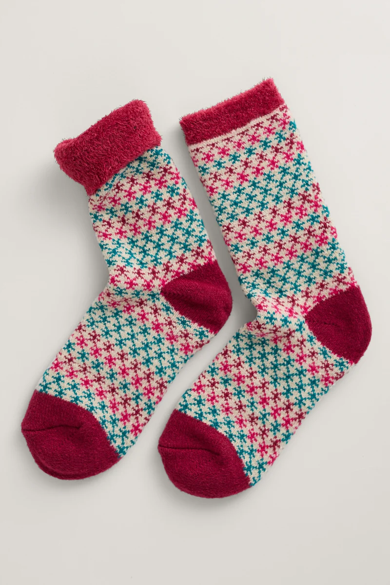 Seasalt Cornwall Cabin Socks Cross Stitch Wild berry