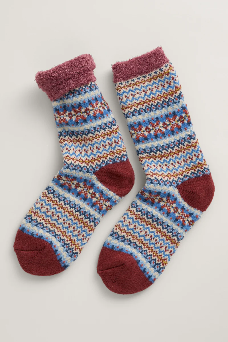Seasalt Cornwall Cabin Socks Fence Floral Mahogany