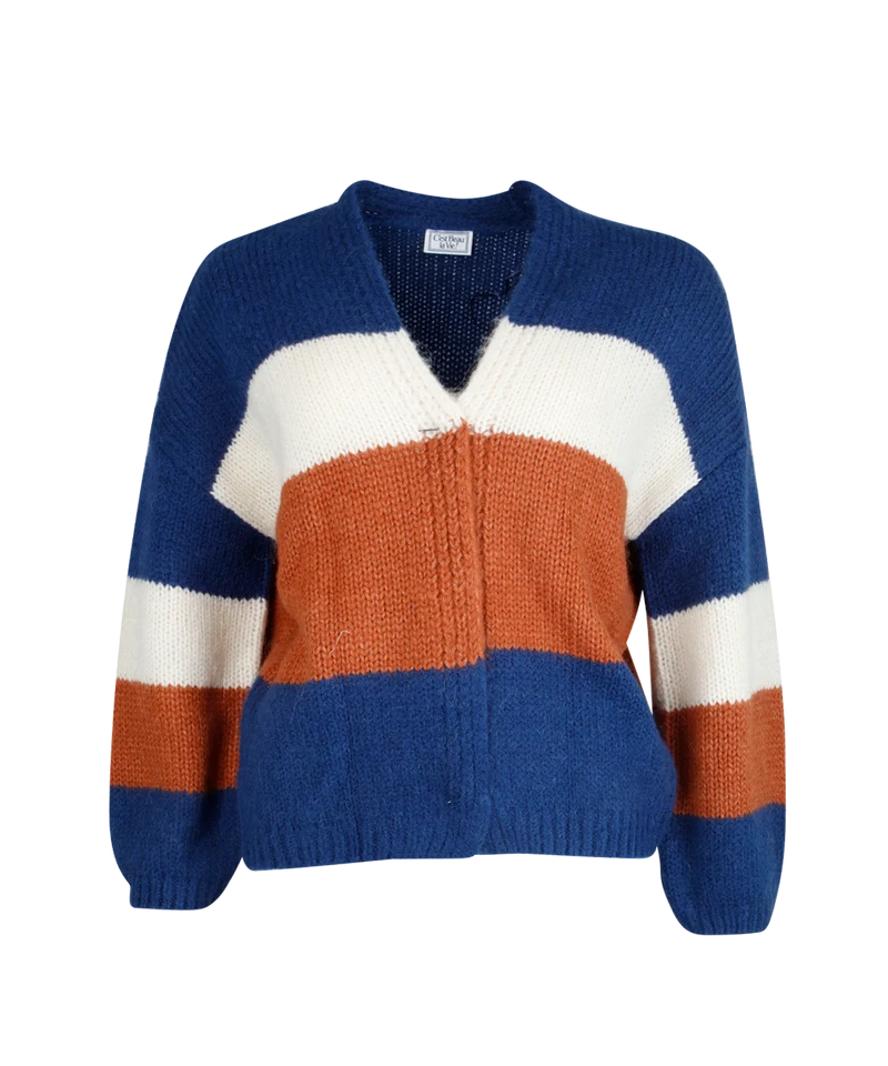 C'est beau la vie Lucy R gilet rayee indigo