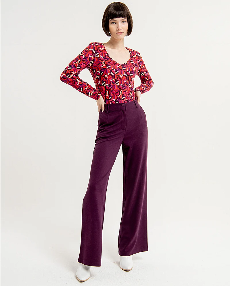 Surkana wide pants with back darts and back elastic band purple